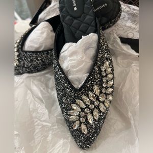 Brand New in box Birdies -The Swan Gunmetal Sparkle Jeweled flats